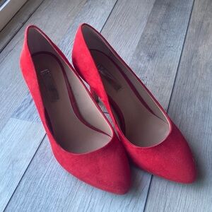 Faux Suede Red Pumps